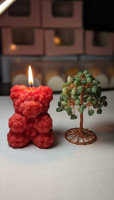 mm enterprises Teddy Bear Scented Wax for Home Décor Festive Lighting for Diwali Decoration Candle(Red, Pack of 1)