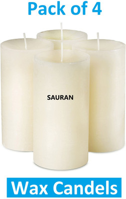Sauran Pack of 4 Rustic Pillar Candles 5.7W x 20.3H Centimeters WC86.3 Candle(White, Pack of 4)