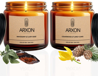 Arxon Luxury Mahogany Clary Sage and Cedarwood Ylang Ylang Scented Candle Set Candle(White, Pack of 2)