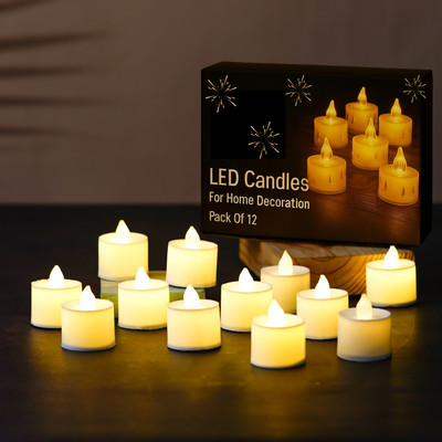 Xvision Flameless & Smokeless Transparent Acrylic Led Tea Light Candle Home Decoration Candle(White, Pack of 12)
