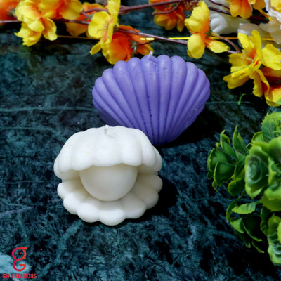 GW Creations Handmade Close & Open Shell lavender Mogra Scented candle Candle(Purple, White, Pack of 2)