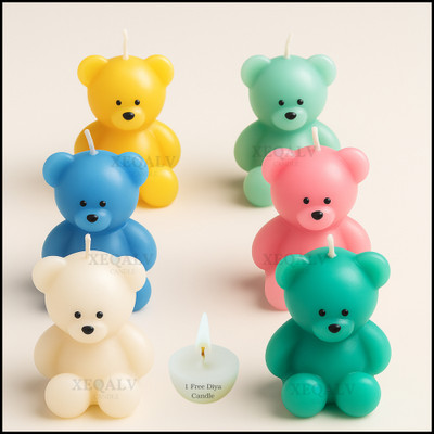 XEQALV Scented Teddy Bear Candle Soy Wax Candle For Birthday,Diwai,Home Decor,Valentine Candle(Multicolor, Pack of 6)