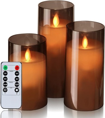 LTETTES Flameless Acrylic Glass Led Battery Operated Faux Wick Candle Set Candle(Grey, Pack of 3)