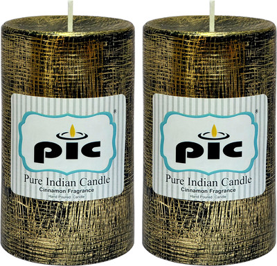PIC Handmade Cinnamon Scented Decorative Wax Pillar Candle PC52340 Candle(Black, Pack of 2)
