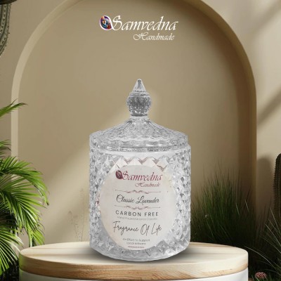 Samvedna Handmade Crystal Jar Candle || Long Burning 72 Hours || Smokeless || Amazing Fragrance. Candle(White, Pack of 1)