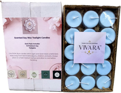 Vivara Ocean Breeze Scented Soy Wax Tealight Candles|3Hr Burn|Smokeless & Dripless|15Pc Candle(Blue, Pack of 15)