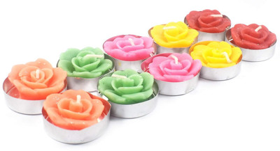Jindal ent Set of 10 Rose Shape Floating Tea Light Candles for Diwali Candle(Multicolor, Pack of 10)