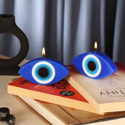 Parkash Candles Blue Evil Eye Handmade Nazar Sculpture Decorative Candle Set of 2 Candle(Blue, White, Pack of 2)