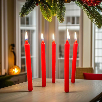 Akaar Taper Candles for Dinner Table / Festivals / Household Purposes Candle(Red, Pack of 10)