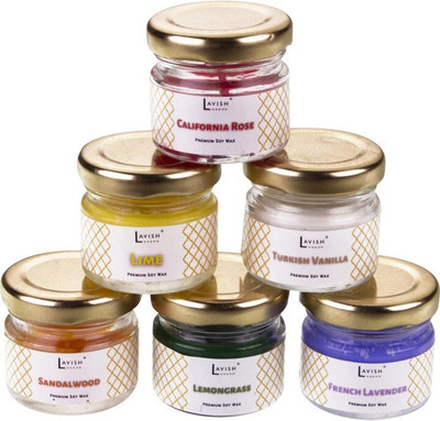 Lavish Scented Smokeless Mini Glass Jar Candles - Set of 6 Candle(Multicolor, Pack of 6)