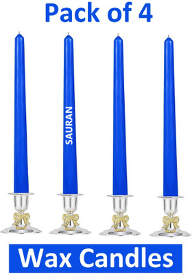 Sauran Pack of 4 Unscented Dripless Taper Candles 22W x 250H Millimeters WC91.2 Candle(Blue, Pack of 4)