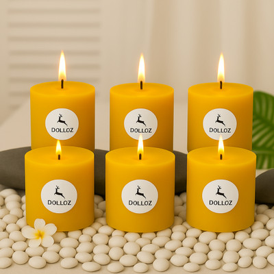 Dolloz 2 by 2 Inches Pillar Candles Long Burning Time- 30 Hours Vanilla Candle(Yellow, Pack of 6)