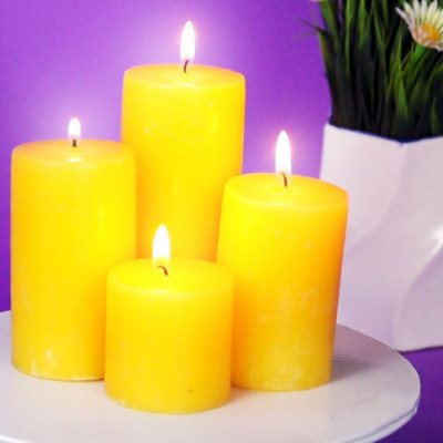SAPI'S SapiS Yellow Pillar Candle Pack of 4 Pure Soy and paraffin wax Candle(Yellow, Pack of 4)