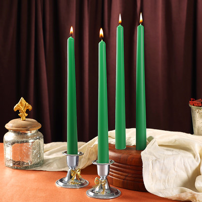 Parkash Candles Unscented Dripless Taper Candles || Candle Light Dinner || Spell || Set of 4 Candle(Green, Pack of 4)