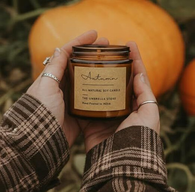 The Umbrella Store Autumn Scented Soy Candle | All-Natural Hand-Poured Soy Wax Candl Candle(Brown, Pack of 1)