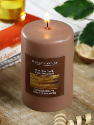 Hosley Rustic Sandalwood Fragrance Soy & Paraffin Wax Candles|60 Hours Burn Time|4 Inch Candle(Brown, Pack of 1)