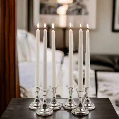 Hosley Vanilla Fragrance Taper Candles|Long Lasting|Smokeless|Burning Time 9 Hours Candle(White, Pack of 6)