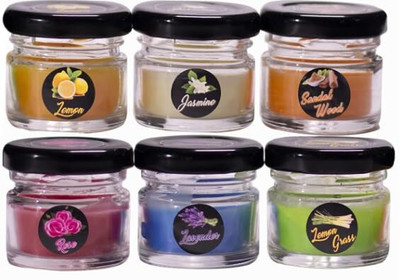 Aromaura Mini Glass Jar Scented Candles 6 in One Pack, Scented Jar Candles Candle(Multicolor, Pack of 6)