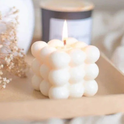 UNNATITRADERS Bubble Cube Candle Lavender Scented | Handmade Soy Wax Decorative Candle Candle(White, Pack of 2)