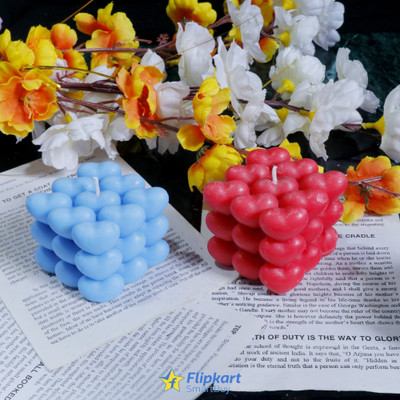 Flipkart SmartBuy Handmade Heart Cube Rose Lemon GrassScented candle Candle(Red, Blue, Pack of 2)