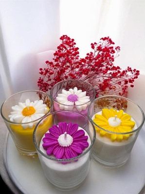 HOMELORE Scented glass with daisy flower candle (Multicolour, Pack of 1) Candle(Multicolor, Pack of 1)