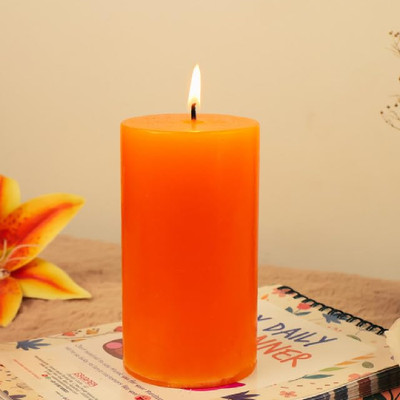 SAPI'S NEW Orange Pillar Candle Pack of 2 Pure Soy and paraffin wax_1937 Candle(Orange, Pack of 2)