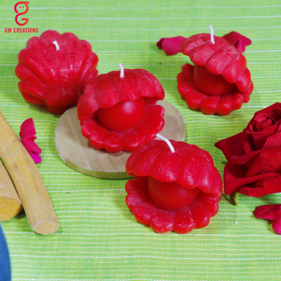 GW Creations Handmade Rose Open Shell Scented Candle Candle(Red, Pack of 4)