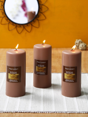 Hosley Rustic Sandalwood Fragrance Soy & Paraffin Wax|90 Hours Burn Time|6 Inch Candle(Yellow, Pack of 3)