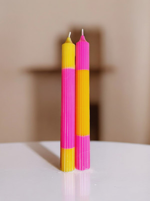 TheNaturalHouse Dual-Toned Ribbed Pillar Candle (Scented) Candle(Multicolor, Pack of 2)