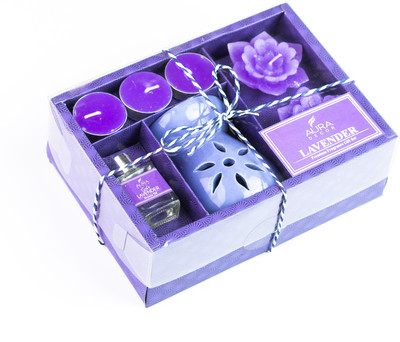 AuraDecor Diffuser Gift Set with 3 Tealight, 2 Floating & Aroma Candle(Purple, Pack of 7)