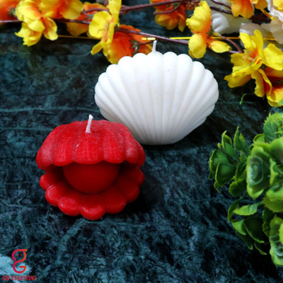 GW Creations Handmade Close & Open Shell Mogra Rose Scented candle Candle(White, Red, Pack of 2)