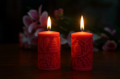 vaani Premium Soy Wax Carved Pillar Candles | Sandalwood Fragrance | Diwali Candle(Multicolor, Pack of 2)