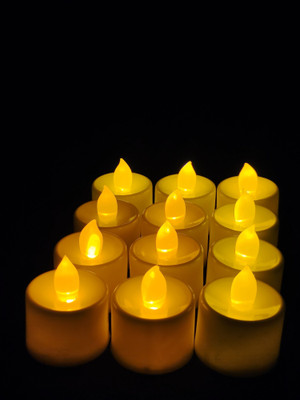 JATIN SALES ILLUMINATE LIFE Set of 12 Flickering Flameless LED Candle Light Tea light Amber Yellow for Decor Candle(Yellow, Pack of 12)