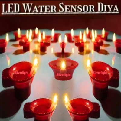 Silverlight LED Diya with Water Sensor Battery Powered For Temple Office/Home Decoration Candle(Orange, Pack of 1)