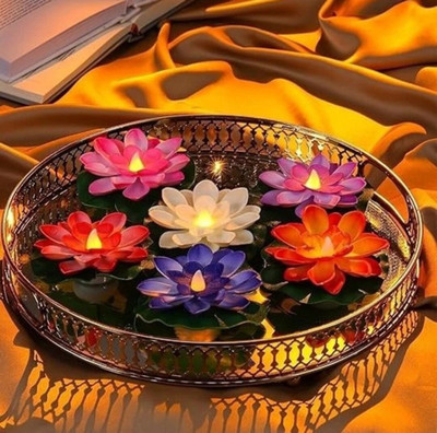 JATIN SALES ILLUMINATE LIFE Water Sensor Diya | Floating Lotus Flower Candles | Candle(Multicolor, Pack of 6)