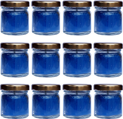 PIC Handpourd Sea Bareez Scented Mini Jar Wax Candle(Blue, Pack of 12)