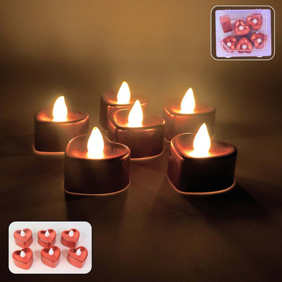DeoDap Heart Shape LED Flameless Decorative Candles for Romantic & Festive Decor Candle(Red, Pack of 6)