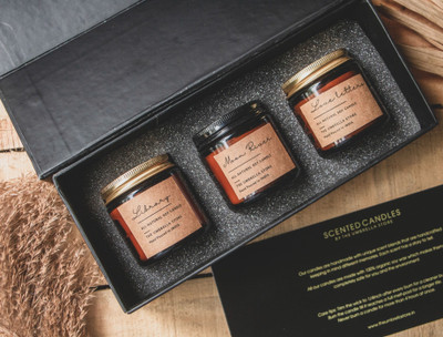 The Umbrella Store Luxury gift box Set of 3 scented Candles ,Scented candle gift hamper Candle(Brown, Pack of 3)