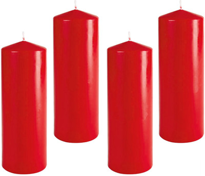 ASIDEA Pillar candles for diwali, home decoration Candle(Red, Pack of 4)