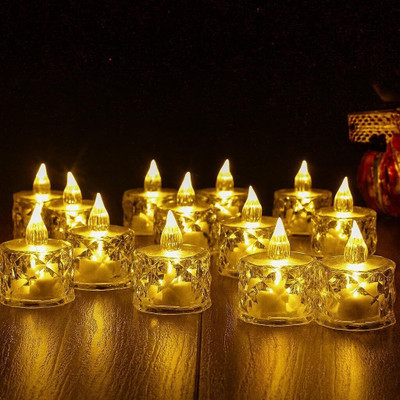 Dizaa Crystal LED Tea Lamp Light Flicking Candle 24 Pieces Decorative Candle(Yellow, Pack of 24)