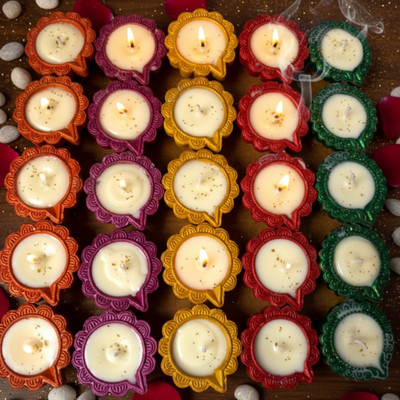 amour essence Mithi Diya Candles | Diwali & Home Decor Candle(Multicolor, Pack of 25)