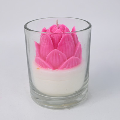 SAIVAR BLOSSOMS Pink Lotus Candle in Glass | Long-Lasting Rose Fragrance Candle(Pink, Pack of 2)