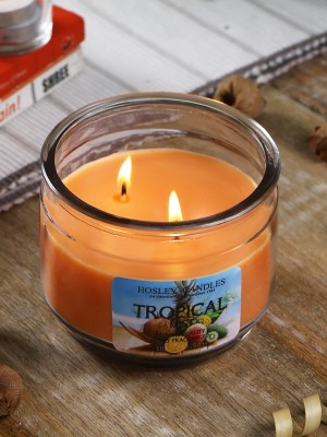 Hosley Tropical Mist Fragrance Two Wick Jar Perfect for Home Decor|Burn Time 70 Hours Candle(Yellow, Pack of 1)