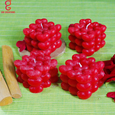 GW Creations Handmade Rose Heart Cube Scented Candle Candle(Red, Pack of 4)