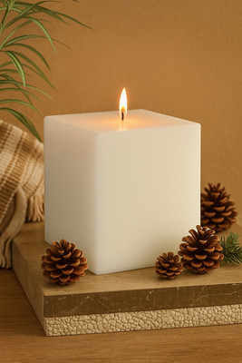 Smart Garden White Square Pillar Candle for Home Décor, Gifting, and Events Candle(White, Pack of 1)