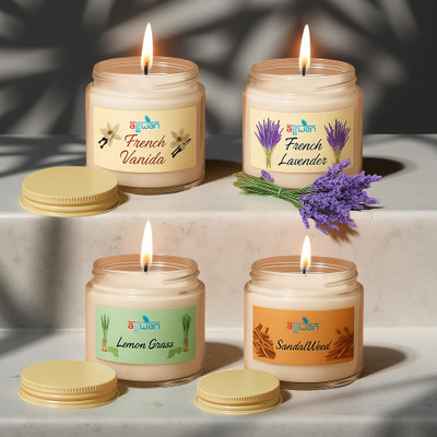 Agwan Eco-Friendly Soy Wax Aroma Candle Set | 4 Scents | 15 Hrs Burn Candle(Multicolor, Pack of 4)