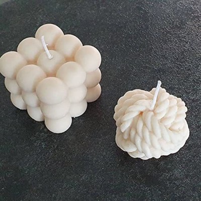 SAPI'S Combo Pack of One Big Bubble Candle & Woolen Knot Candle Smooth Scented Candle(White, Pack of 2)