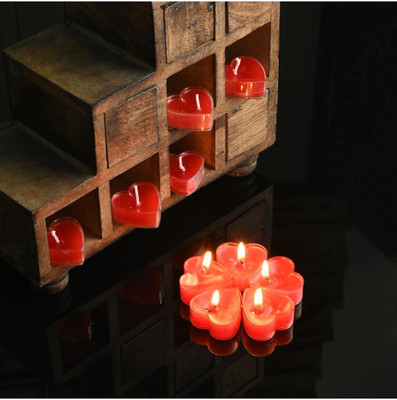 AFAST Romantic Heart-Shaped Red Tea Light Candles, 4 Hours Burning Time Candle(Red, Pack of 10)