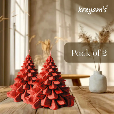 Kreyam's Premium Christmas Tree Scented Candles Set Of 2 Home Decoration Candle(Red, Pack of 2)