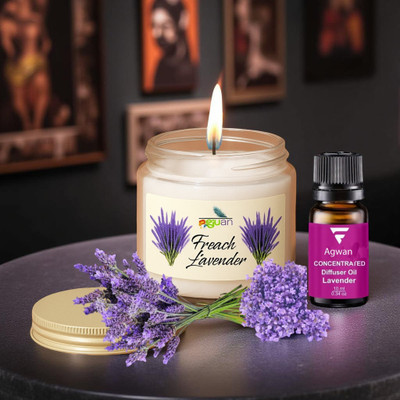 Agwan Soy Wax Scented Candle in Glass Jar English Lavender & Sage Aroma Candle(Multicolor, Pack of 1)